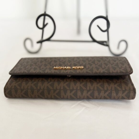 Nwt Michael Kors Large Long Jet Set Large Logo Trifold Wallet - Picture 5 of 7